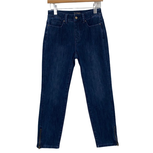 Soft Surroundings Womenβs Ankled Zipper Dark Blue Jeans, Size Petite Extra Small